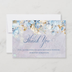 Azul Floral Blanco Tarjeta Plana de Agradecimiento