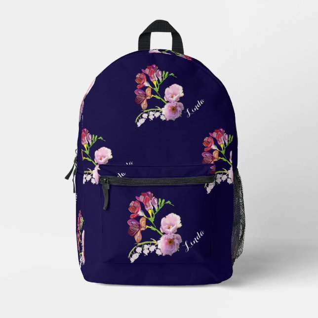 Azul floral con /Nombre Imprimir Cortar bolsa de c (Anverso)