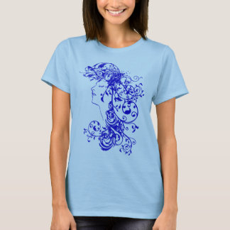 Azul Flourishing de la camisa de la belleza del