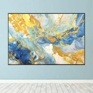 Azul Giratorio y Mármol Dorado Arte Abstracto