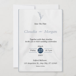 Azul gris salva la invitación a la boda de fecha