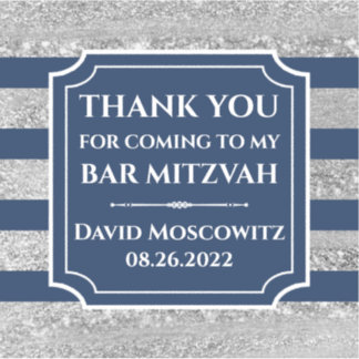 Azul, Gris Striped Bar Mitzvah Gracias Pegatina