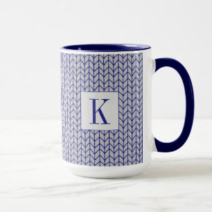 AZUL GRIS TEJIDO Taza alta Combo Navy + Inicial