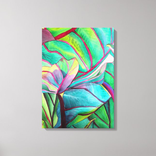 Azul Hawaii Arte foliológico de hoja tropical (Anverso)