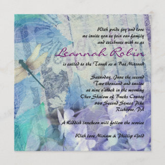 AZUL HIDRANGEA Y DRAGONFLY Bat Mitzvah Invitación
