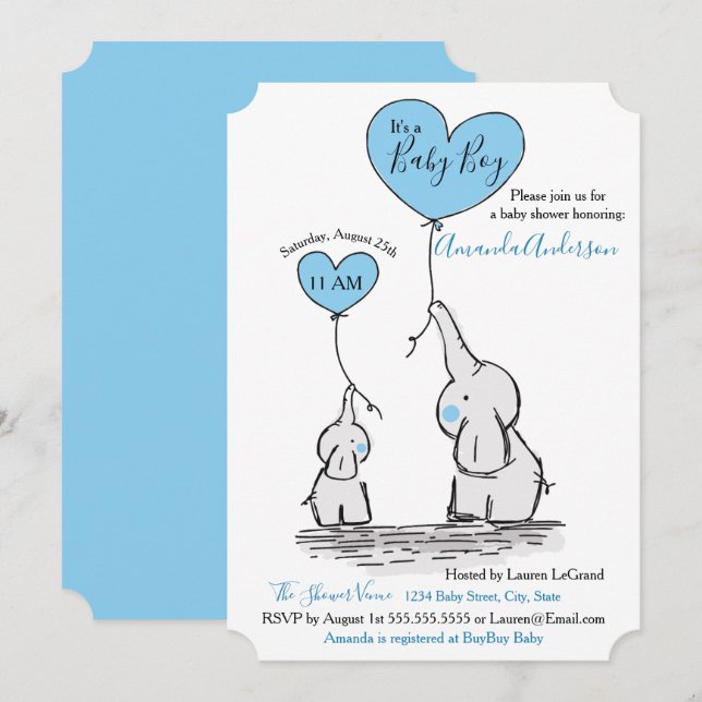 Azul, invitación gris blanca de Baby Shower del (Anverso / Reverso)