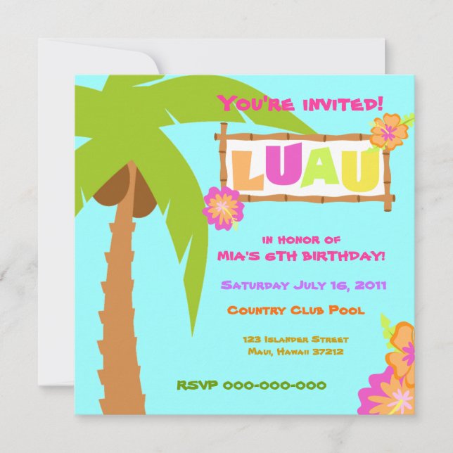 Azul invitación Luau (Anverso)