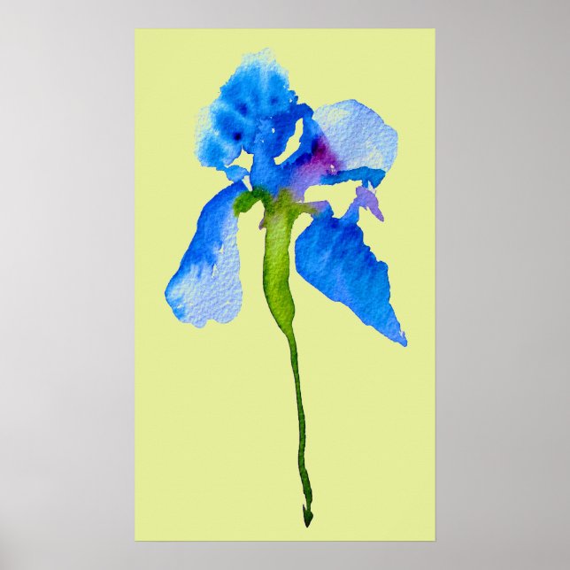 Azul Iris arte moderno de acuarela floral (Frente)