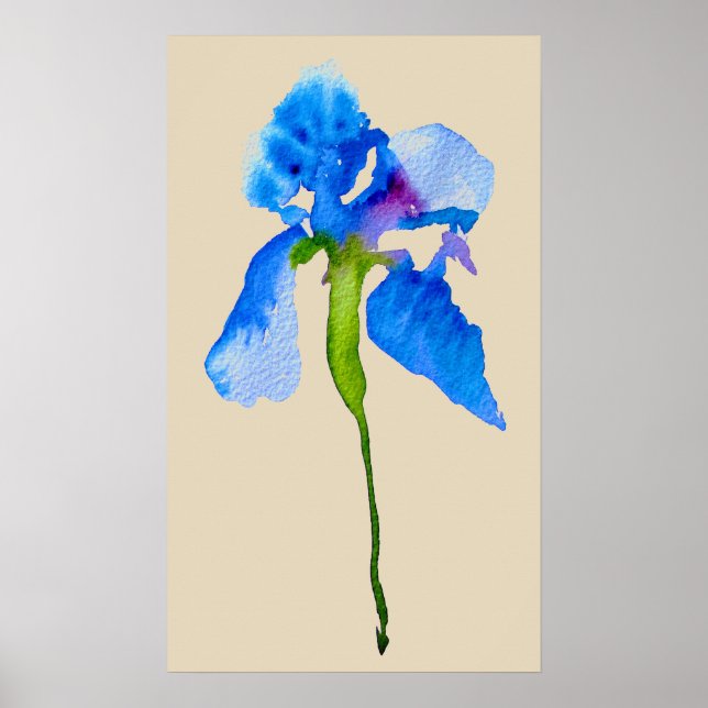 Azul Iris arte moderno de acuarela floral (Frente)
