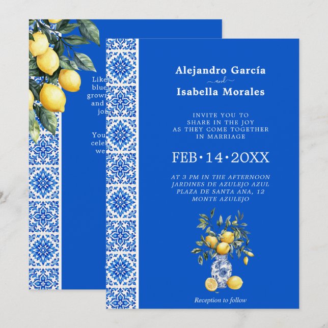  💙🍋Azul & Limone Romance [azul] Invitación (Anverso / Reverso)
