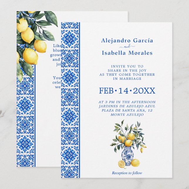  💙🍋Azul & Limone Romance   – Invitación Clásica (Anverso / Reverso)