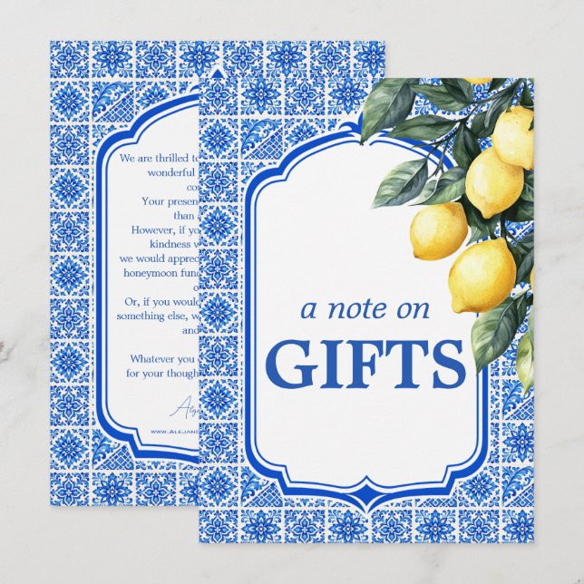 💙🍋 Azul & Limone Romance Nota sobre Regalos (Anverso / Reverso)