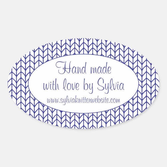 AZUL LINE KNIT Oval "Hand Made" Pegatinas (Anverso)