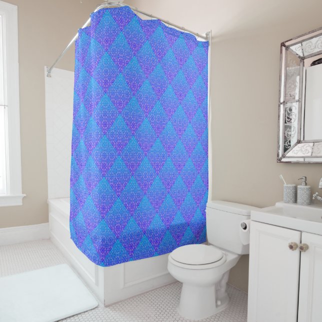 Azul Mandala Square Pattern Boho Shower Cortina (In situ)