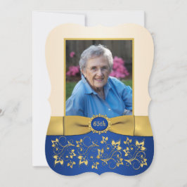 Azul, Marfil, Oro 65 Invitación de cumpleaños a la