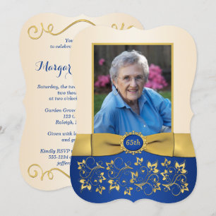 Azul, Marfil, Oro 65 Invitación de cumpleaños a la