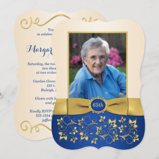 Azul, Marfil, Oro 65 Invitación de cumpleaños a la