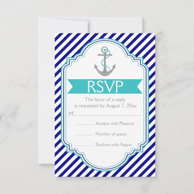 Azul marino, ancla acuática boda náutica RSVP (Anverso)