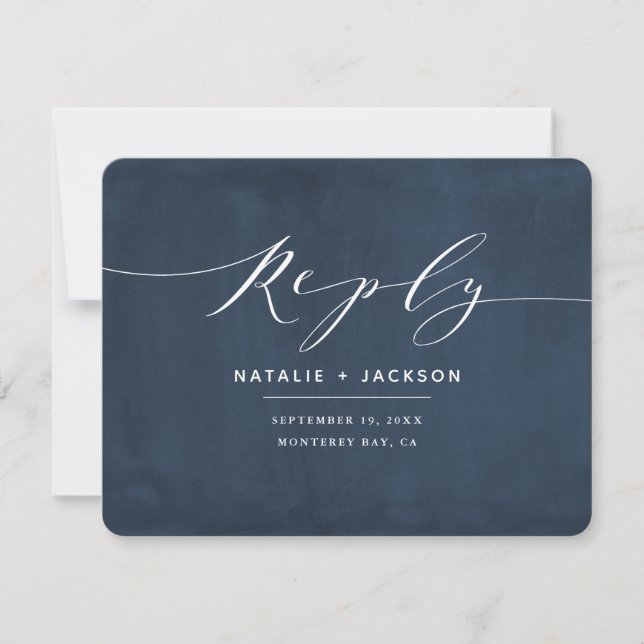 azul marino + blanco elegante respuesta de boda (Anverso)