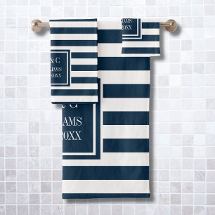 Azul Marino Blanco Raya Personalizado Monograma
