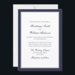 Azul marino clásico con invitación a la boda front<br><div class="desc">Clásica invitación a la boda azul marino: junto con su familia. Bloque azul marino y texto de escritura tradicional dentro de un borde azul marino y gris. Espalda azul marino. Para ajustar el diseño, haga clic en Personalizar, Editar texto y, a continuación, haga clic y arrastre las secciones de texto...</div>