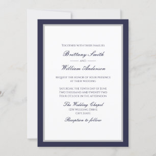 Azul marino clásico con invitación a la boda front