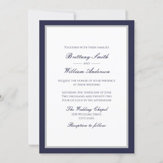 Azul marino clásico con invitación a la boda front