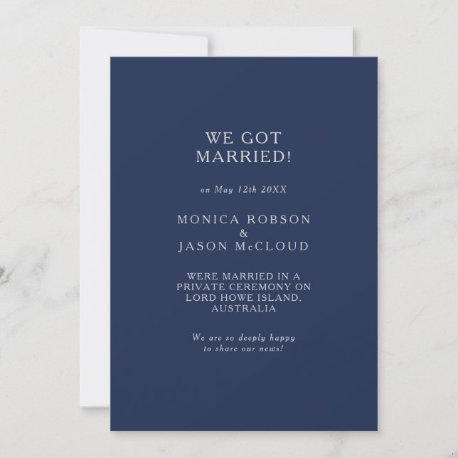 Azul marino clásico | Invitación Silver Elopement (Anverso)