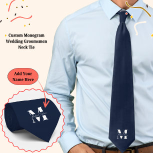 Azul Marino Corbata de Cuello con Monograma Pers
