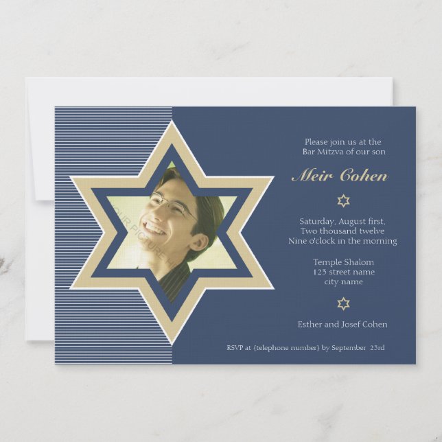 Azul marino - Invitación a Mitzvah Bar (Anverso)