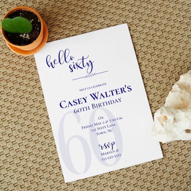 Azul marino moderno Hola Sesenta invitaciones de c (Subido por el creador)