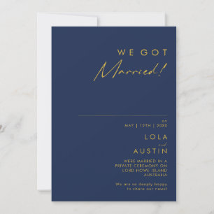 Azul marino moderno   Invitación de Oro Elopement