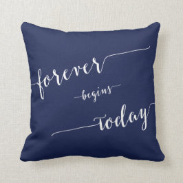 Azul marino para siempre comienza hoy almohadas Bo