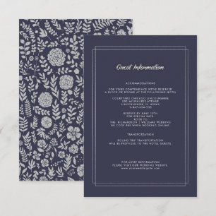 Azul Marino   Tarjeta de detalles del Boda floral 