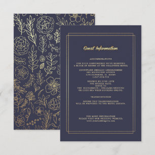 Azul Marino   Tarjetas de información de Bodas flo