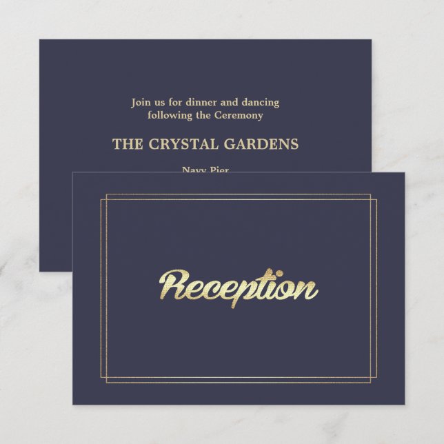Azul Marino | Tarjetas de recepción de bodas de or (Anverso / Reverso)