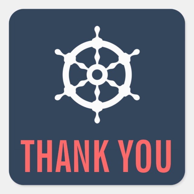 Azul marino y coral Nautical Gracias Pegatina (Anverso)