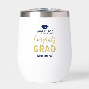 Azul Marino y Dorado Nombre Felicidades Graduado