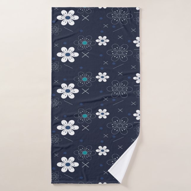 Azul marino y elegante floral retro moderno (Toalla de baño)