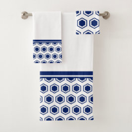 Azul Marino y Patrón Hexagonal Blanco