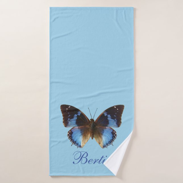 Azul, mariposa, mascota personalizado (Toalla de baño)