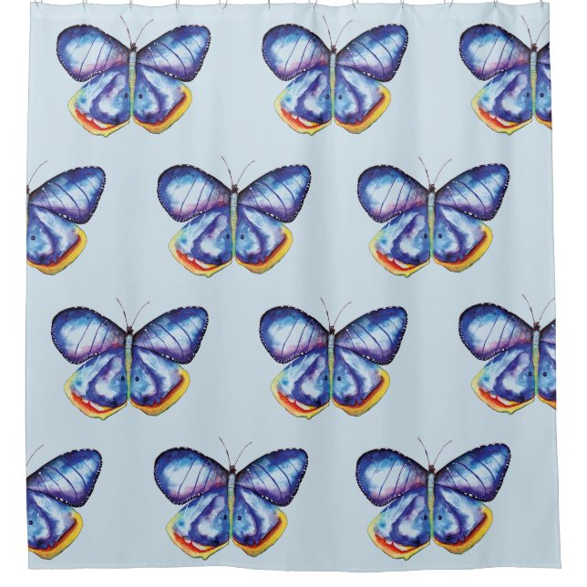 Azul mariposas arte Cortina de ducha (Anverso)