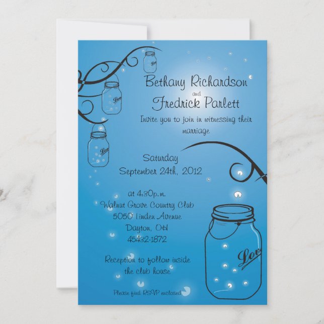 Azul medio de la invitación de la boda de la (Anverso)