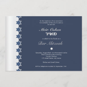 Azul metalizado - invitación de Mitzvah de la