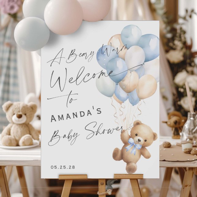 Azul moderno Podemos Esperar La Señal De Bienvenid (Blue baby boy Shower We can bearly wait- welcome sign.)