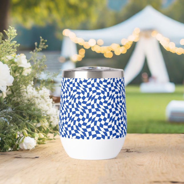 Azul moderno remolino cuadros retro (Boda (girada))