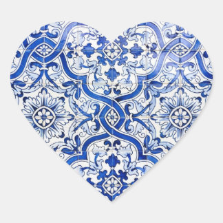 Azul mosaico portugués Azulejo Pegatina del corazó