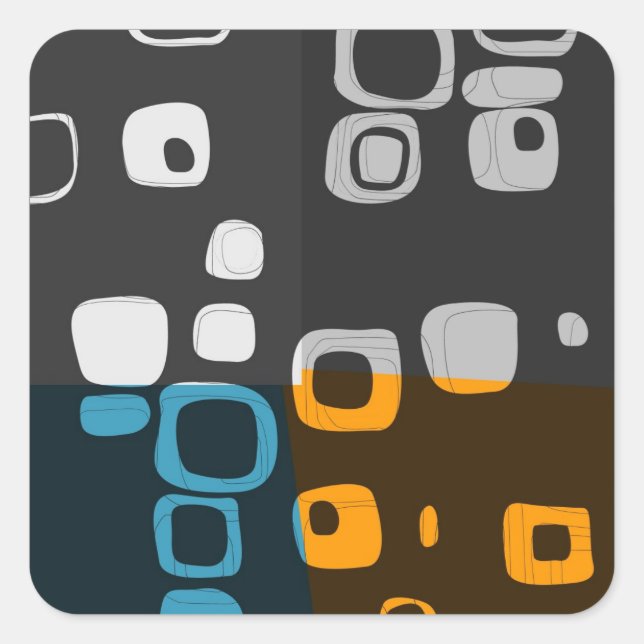 Azul, Naranja, Retro Gris Resumen de Pegatinas de  (Anverso)