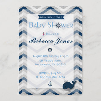 Azul náutico Chevron del muchacho de la invitación