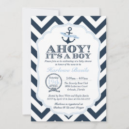 Azul náutico de la invitación de la ducha del bebé